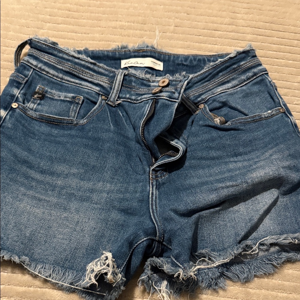 KanCan Blue Denim Frayed Hem Women's Shorts
